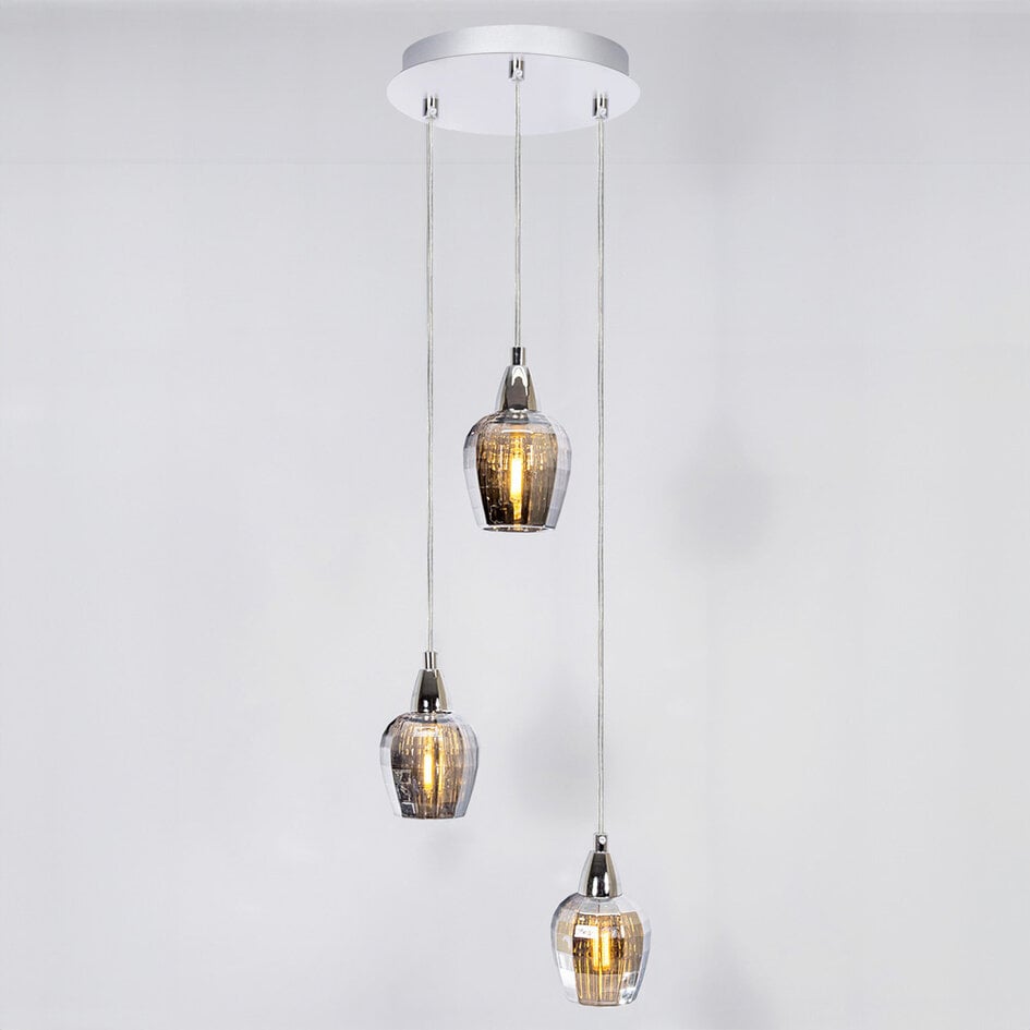 Suspension industrielle 3 lumières Veronica - chrome et verre fumé