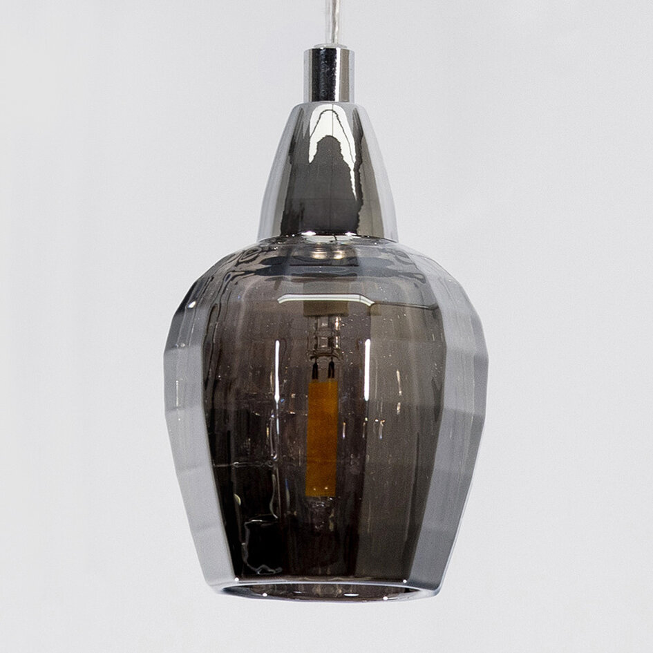 Industriële chrome hanglamp met smoke grijs glas, 3-lichts - Veronica