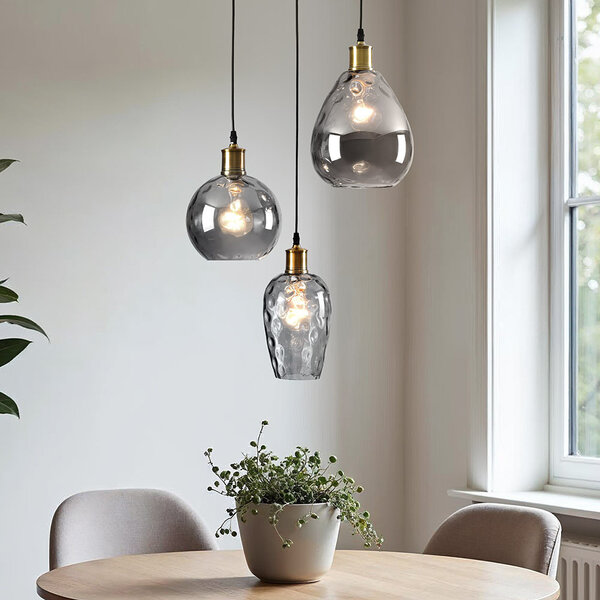 Zwarte hanglamp van smoke glas met bolling 3-lichts  - Verona