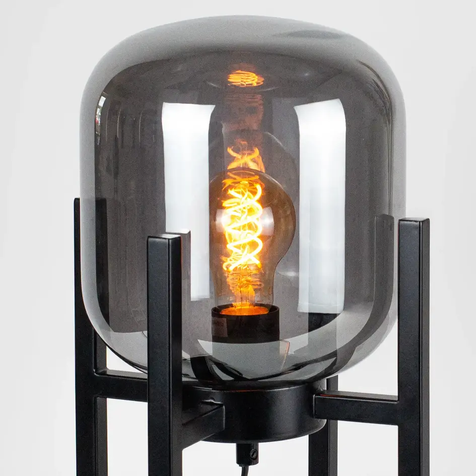 Lampe à poser Duuk - verre fumé sur armature métallique noire