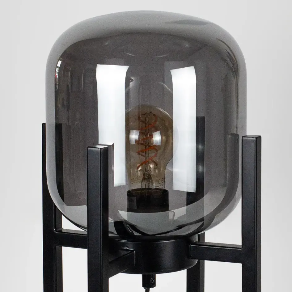 Lampe à poser Duuk - verre fumé sur armature métallique noire