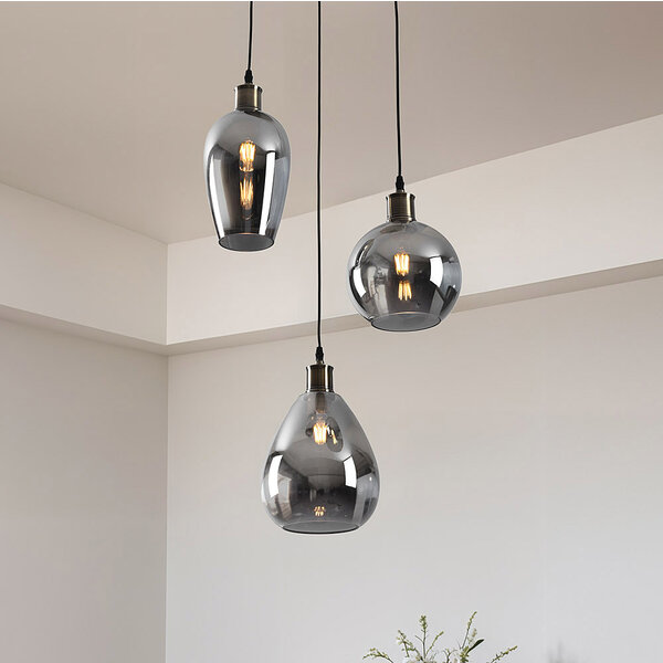 Lampe suspendue design avec verre fumé avec effet miroir, 3 lumières - Verona