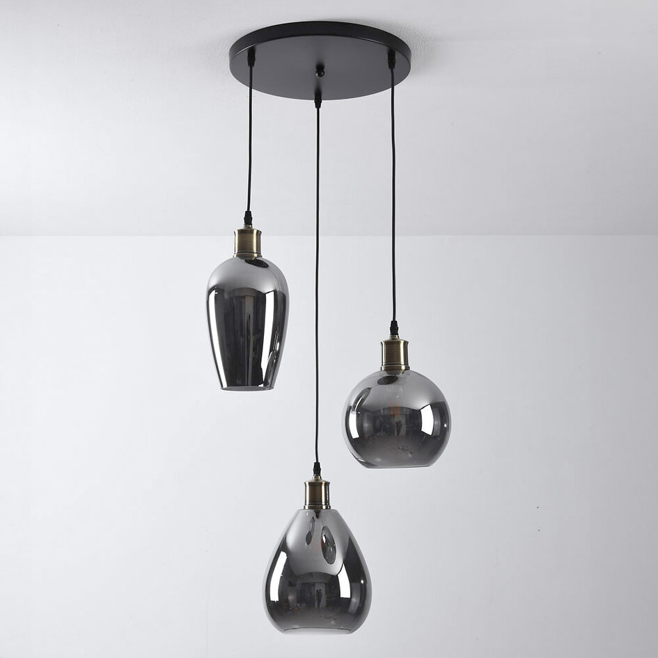 Lampe suspendue design avec verre fumé avec effet miroir, 3 lumières - Verona