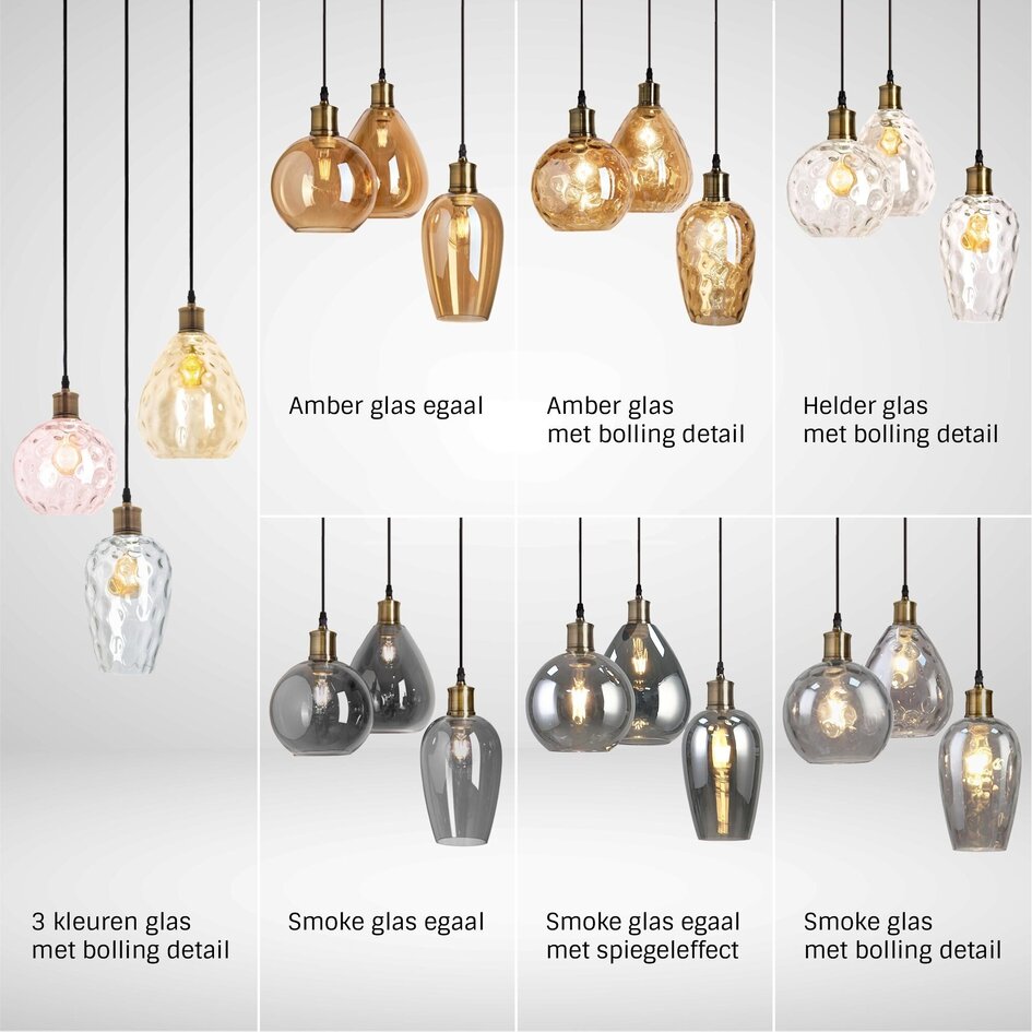 Hanglamp 3-lichts smoke glas spiegeleffect van egaal glas - Verona