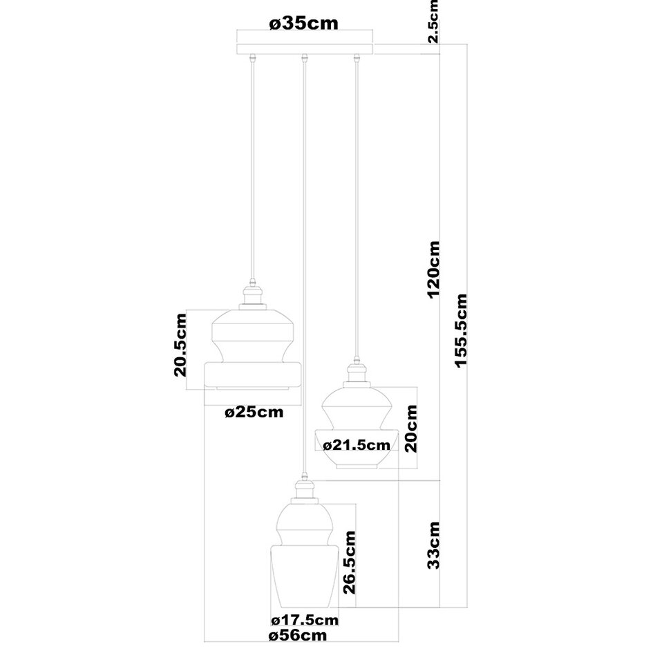 3-lichts hanglamp met marmer glas - Evelyn