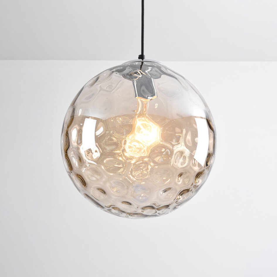 Suspension contemporaine en verre cognac avec renflement - Hades