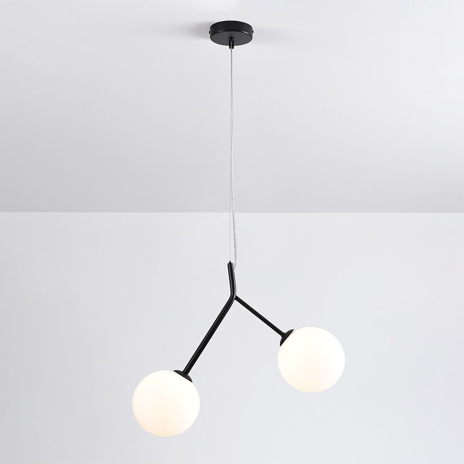 Asymmetrische hanglamp Dexter 2-lichts - melkwit glas