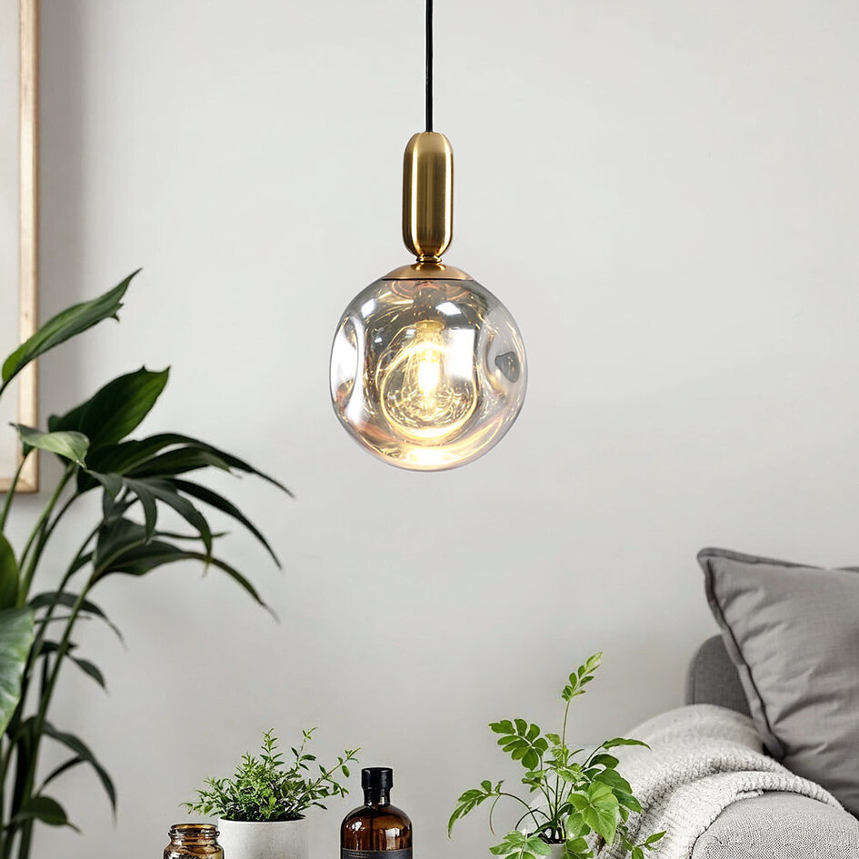 Lampe suspendue à 1 lumière Lewis avec verre ondulé