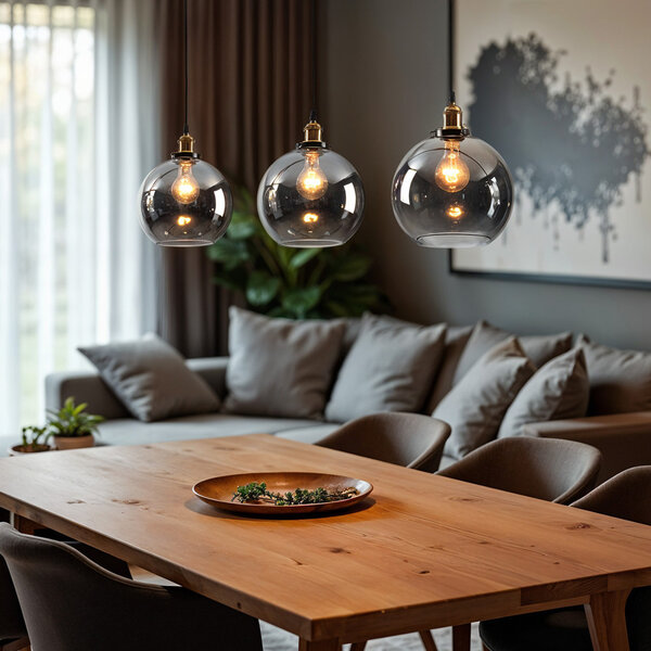 Suspension avec verre fumé, 3 lumières - Katie