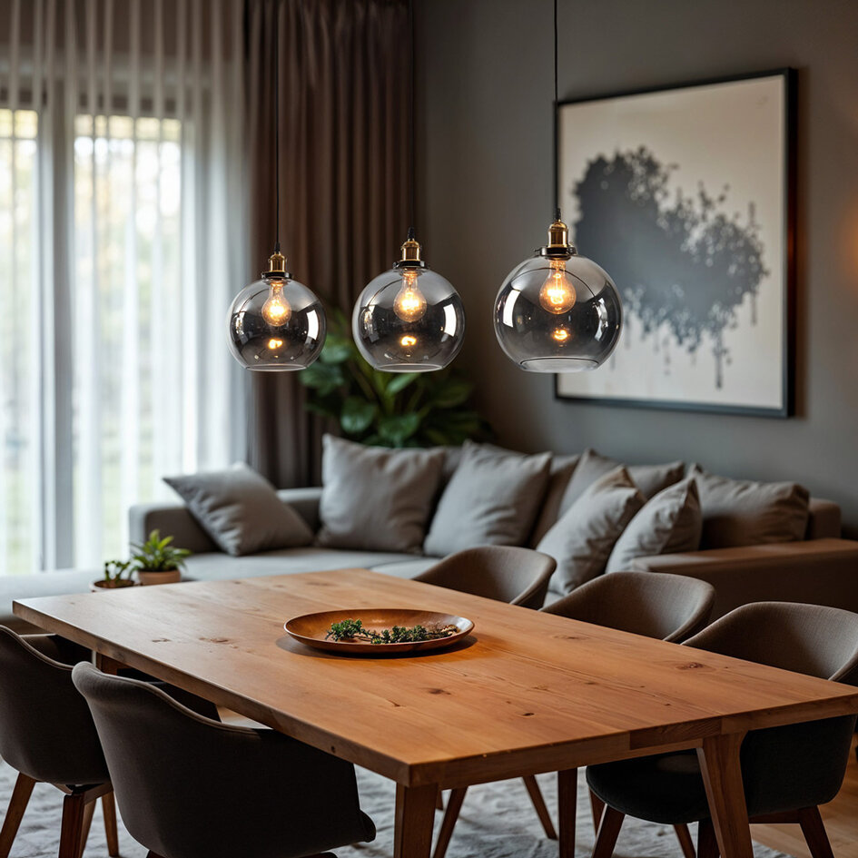 Hanglamp Katie met smoke glas, 3-lichts