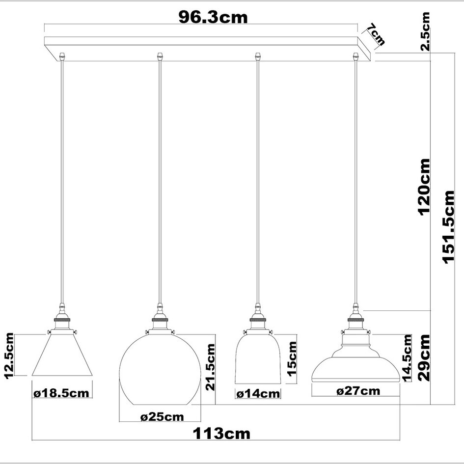 Suspension 4 lumières verre fumé - Kendall