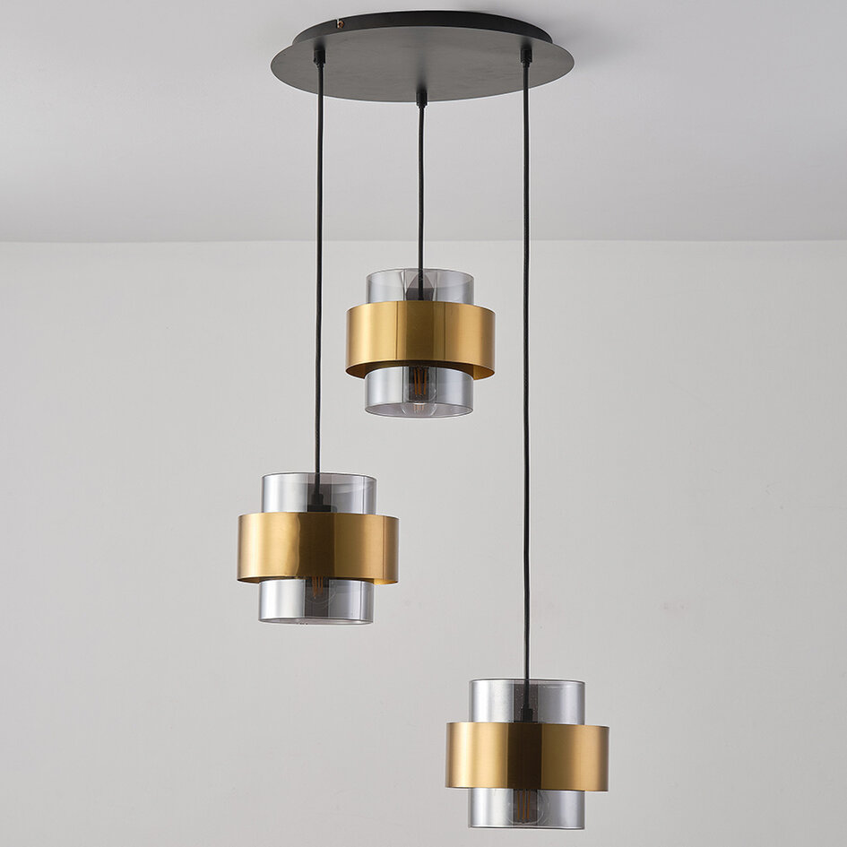 Suspension moderne avec détails en bronze, 3-lumières - Arany
