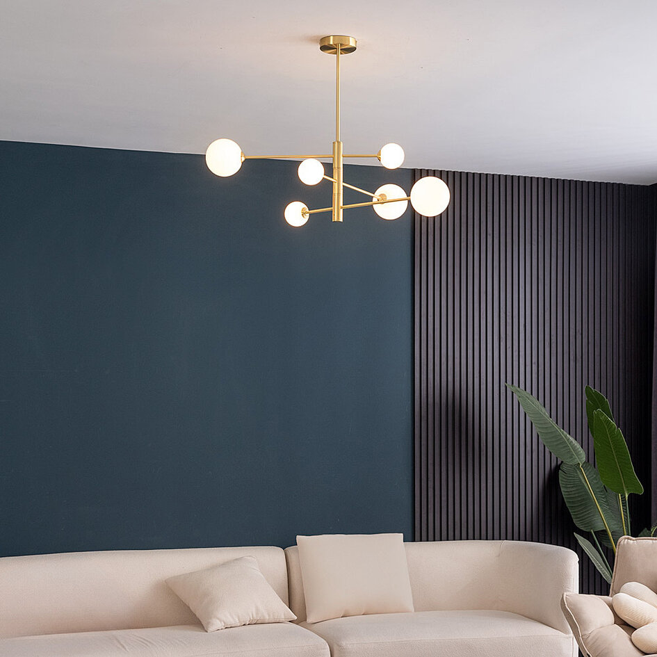 Plafonnier design en verre blanc laiteux, 6 lumières - Sest