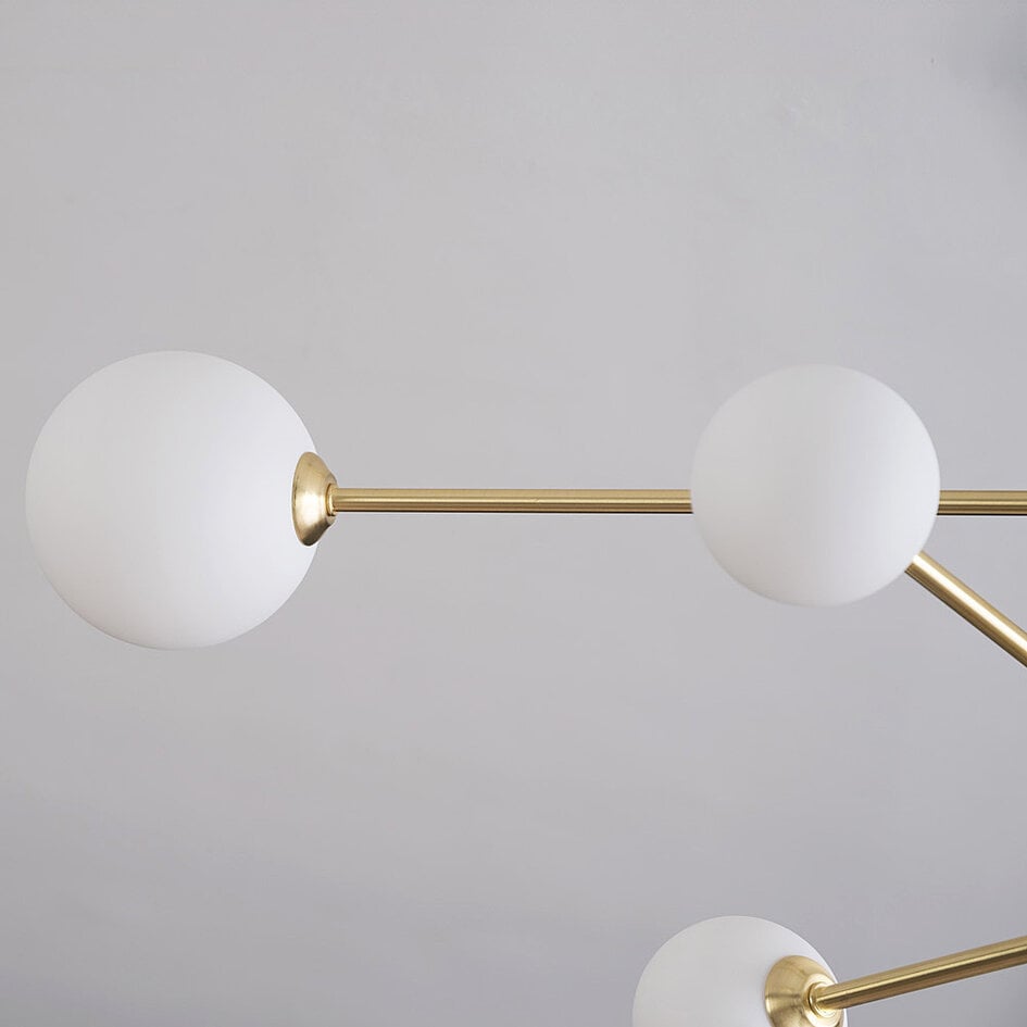 Plafonnier Sest 6 lumières - doré avec globes en verre opalin