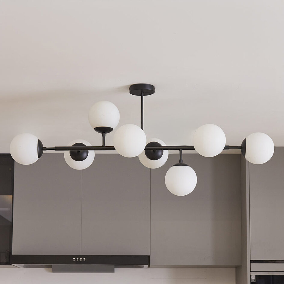 Design plafondlamp Osem met melkwit glazen bollen - zwart