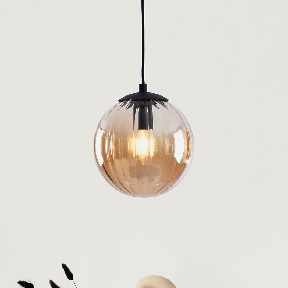 Lampe suspendue avec verre ambré, 1 lumière - Maja