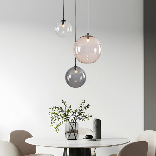 Lampe suspendue design Luminor 3-light avec différentes boules de verre