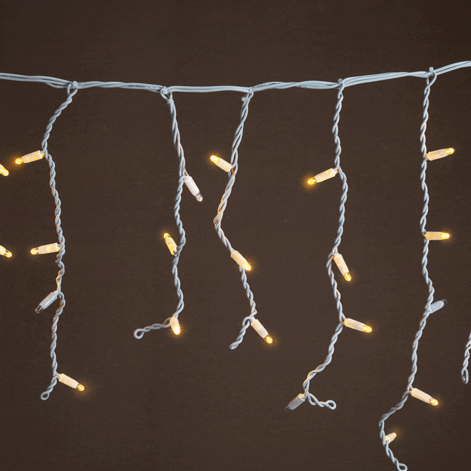 Guirlande de stalactites raccordable | 114 LED | blanc chaud scintillant | câble blanc