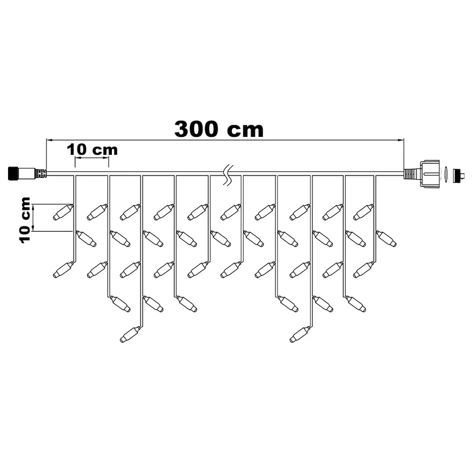 Guirlande stalactite connectable | à partir de 3 mètres | 114 LEDs | blanc chaud avec scintillement | câble blanc | caoutchouc