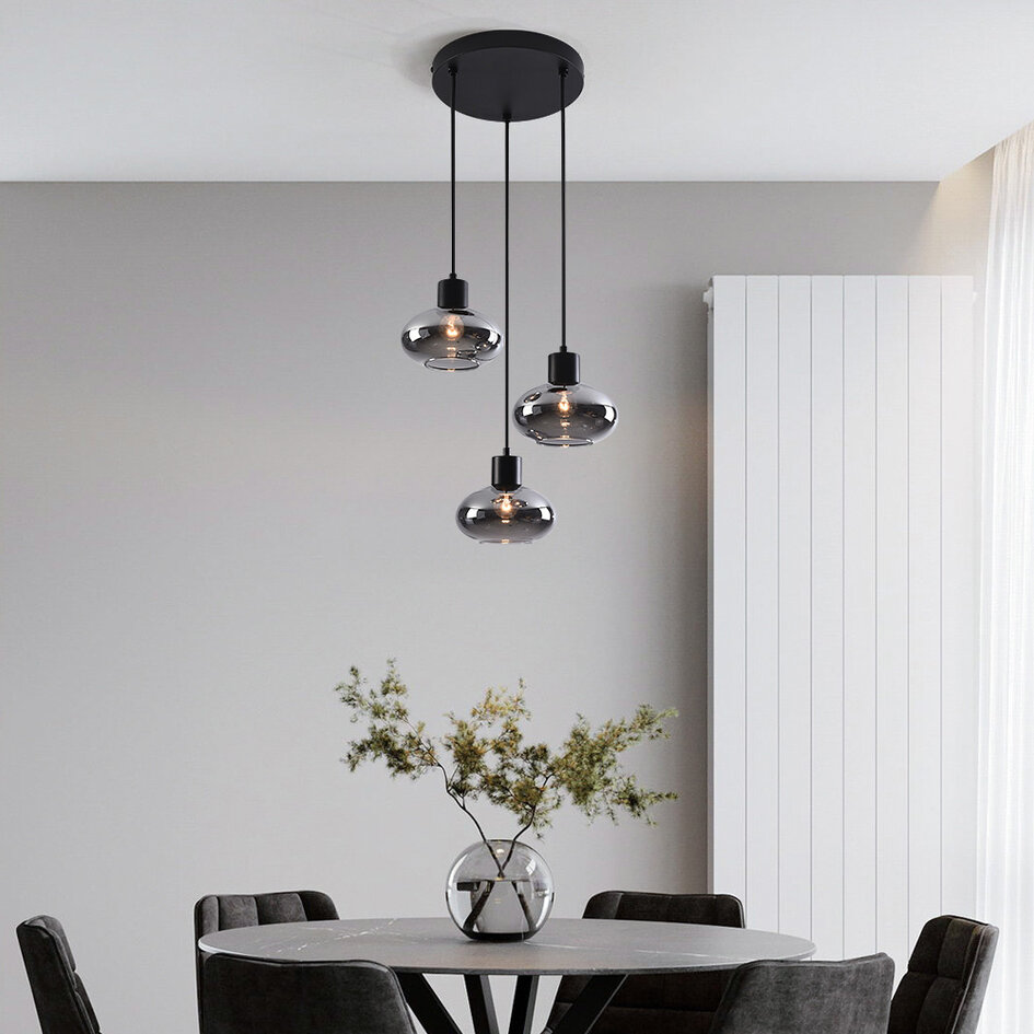 Lampe suspendue moderne avec verre fumé, 3 lumières - Vida