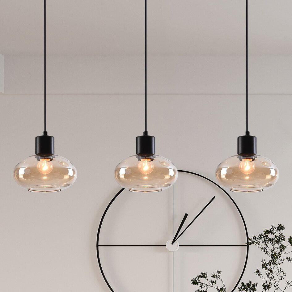 Lampe suspendue Vere avec verre ambré, 3 lumières