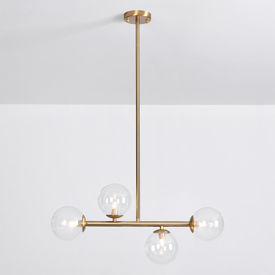 4-lichts hanglamp Asun - transparant glas en goud