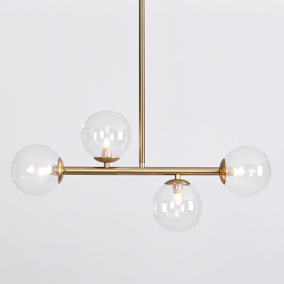 Suspension Asun 4 lumières en verre transparent - doré