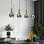 Lampe suspendue Imke noir avec détails dorés et verre fumé, 4 lumières