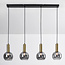 Lampe suspendue Imke noir avec détails dorés et verre fumé, 4 lumières