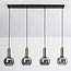 Lampe suspendue Imke noir avec détails dorés et verre fumé, 4 lumières