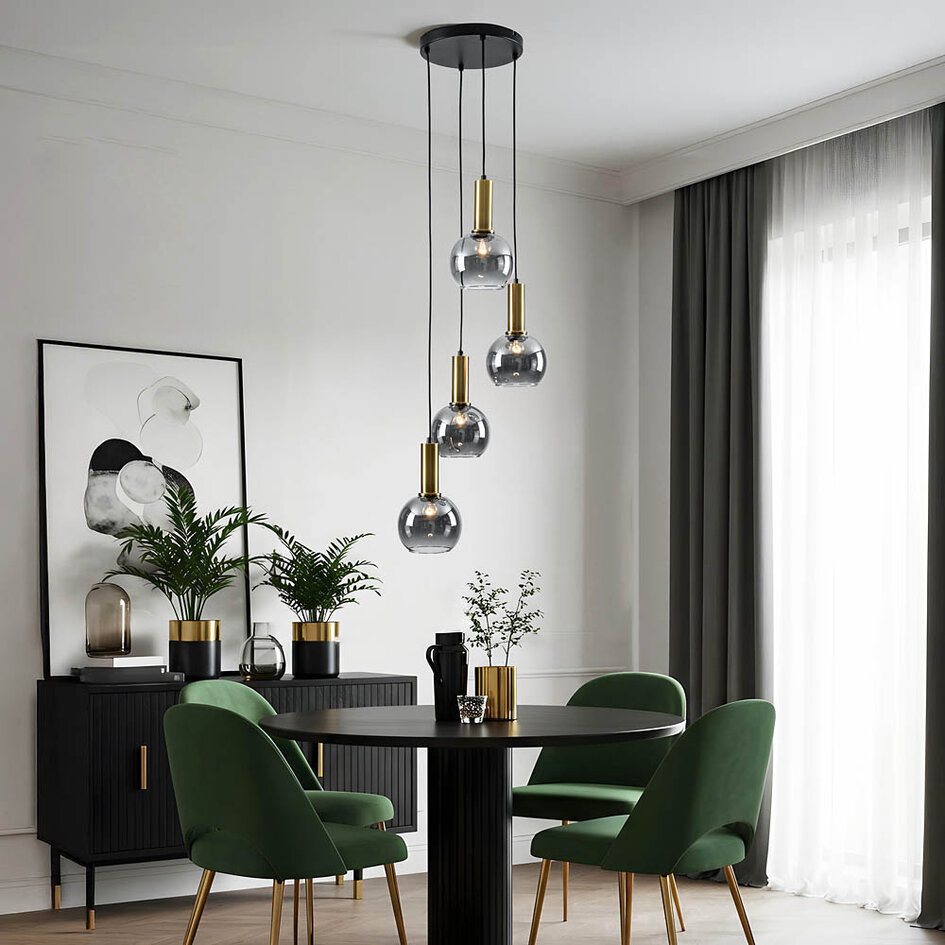 Design gouden hanglamp met smoke glas, 4-lichts - Imme
