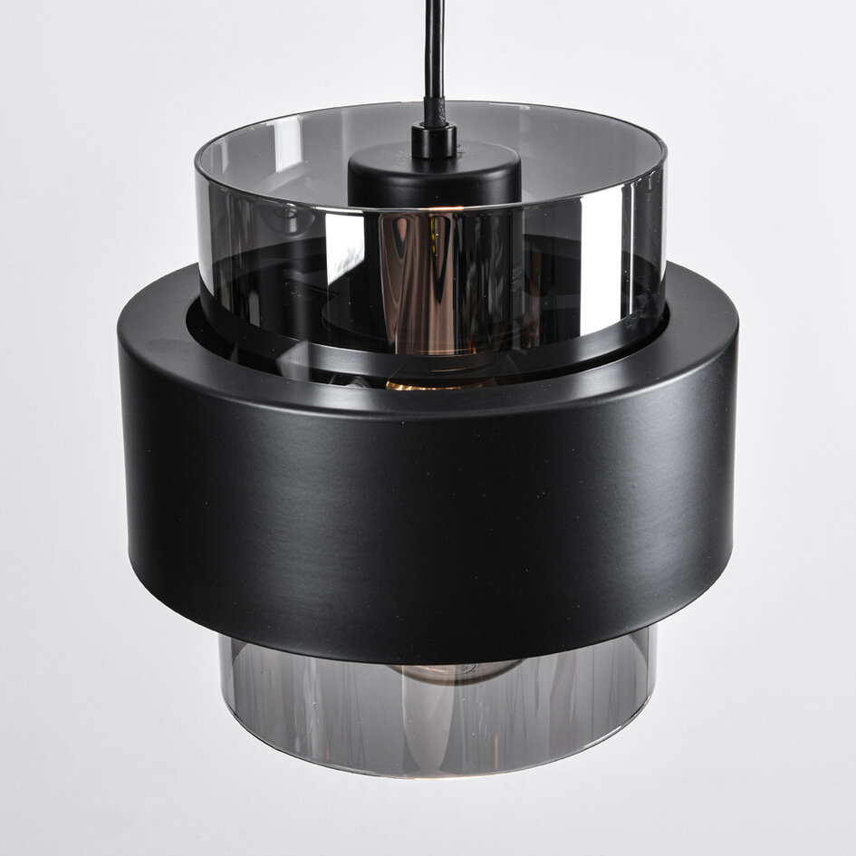 Lampe suspendue Faey noir avec verre fumé, 4 lumières