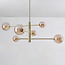 Design plafondlamp goud met amber glas, 6-lichts - Sest