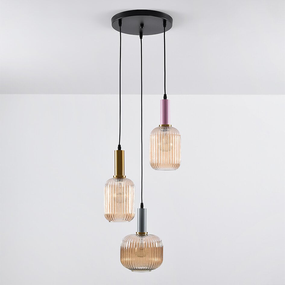 Suspension Amelia 3 lumières - verre nervuré