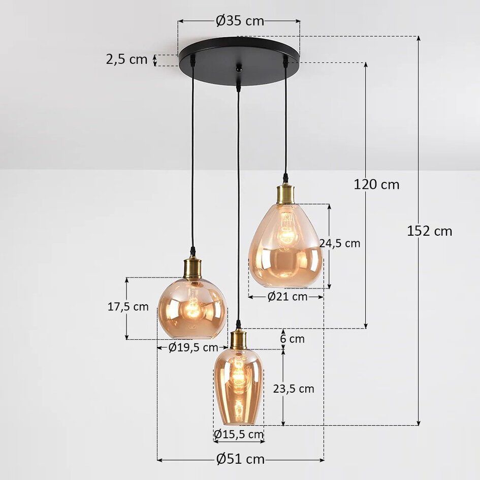 2e kans: Hanglamp Verona met amber egaal glas