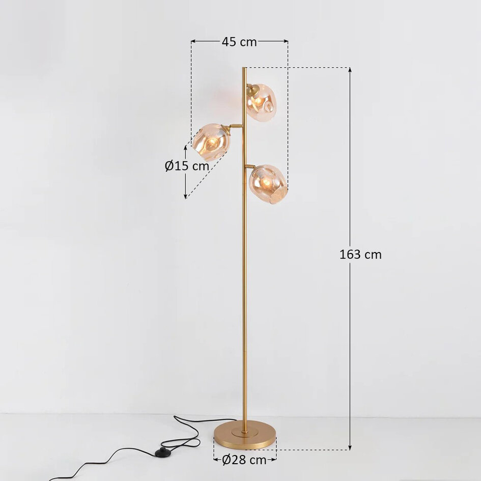 Staande lamp goud met amber glas - Melissa