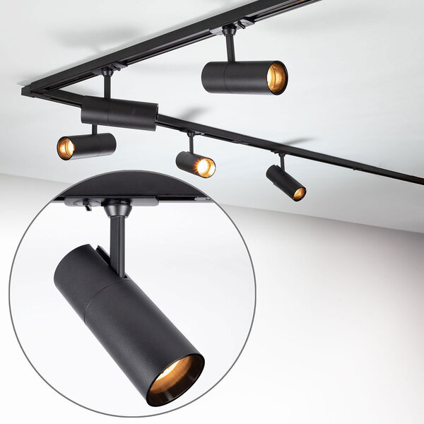 1-fase railsysteem set van 3 meter met Liam spots, zwart