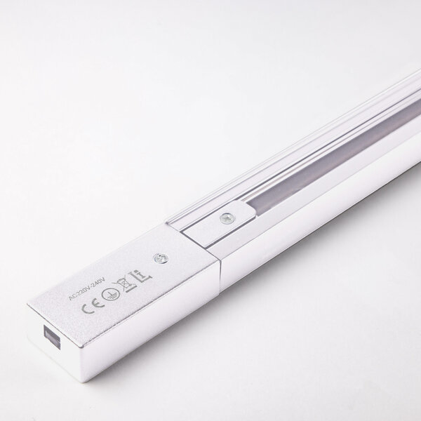 Witte koppelbare 1-fase rail van 75 cm met aansluitblok en eindkap