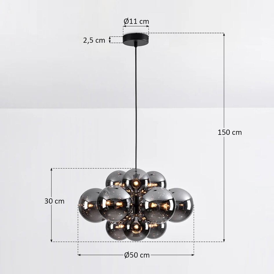Suspension Decadi 12 lumières - noir et verre fumé