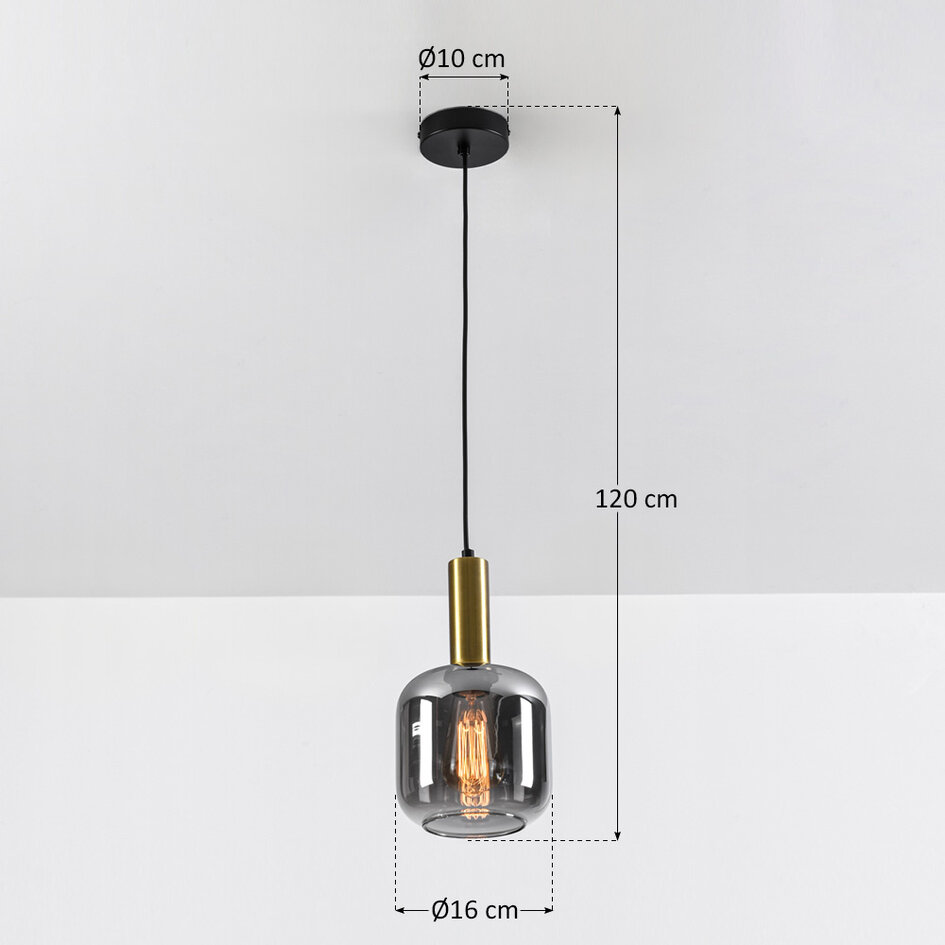 Moderne zwart met gouden hanglamp met smoke glas - Appeso