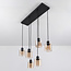 Lampe suspendue noire Palaio avec verre ambré, 6 lumières