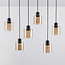 Lampe suspendue noire Palaio avec verre ambré, 6 lumières