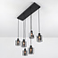 Lampe suspendue noire Palaio avec verre fumé, 6 lumières