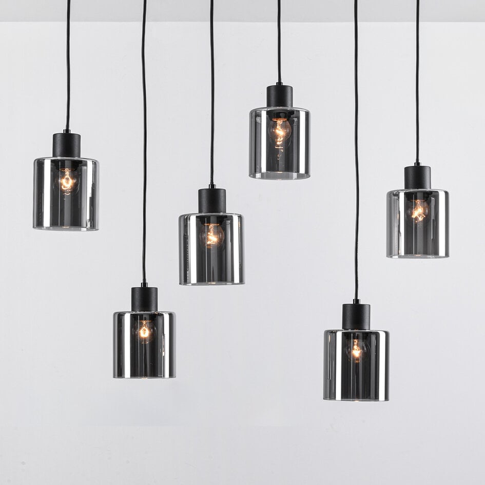 Suspension 6 lumières Palaio - noir et verre fumé
