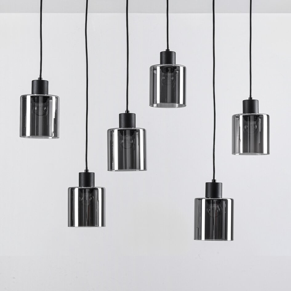 Suspension 6 lumières Palaio - noir et verre fumé