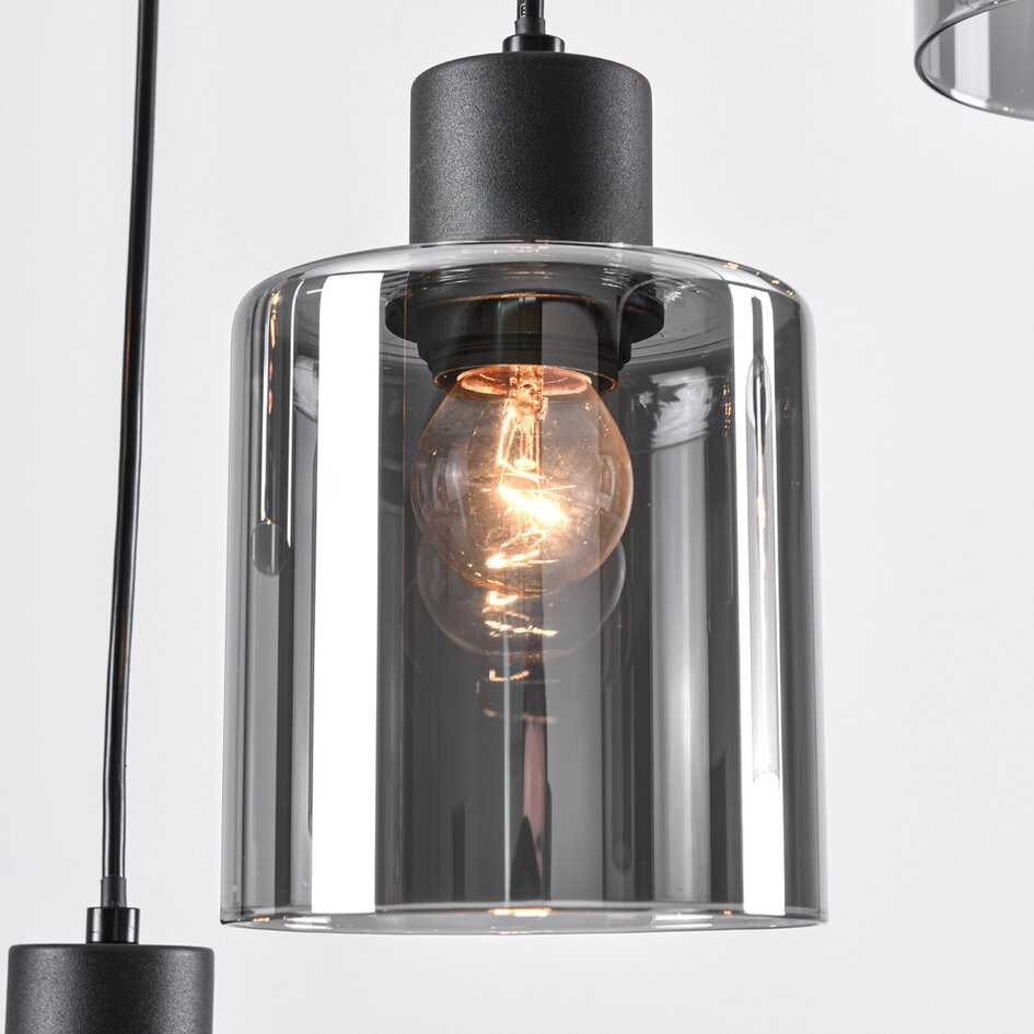 Zwarte hanglamp Palaio met smoke glas, 6-lichts