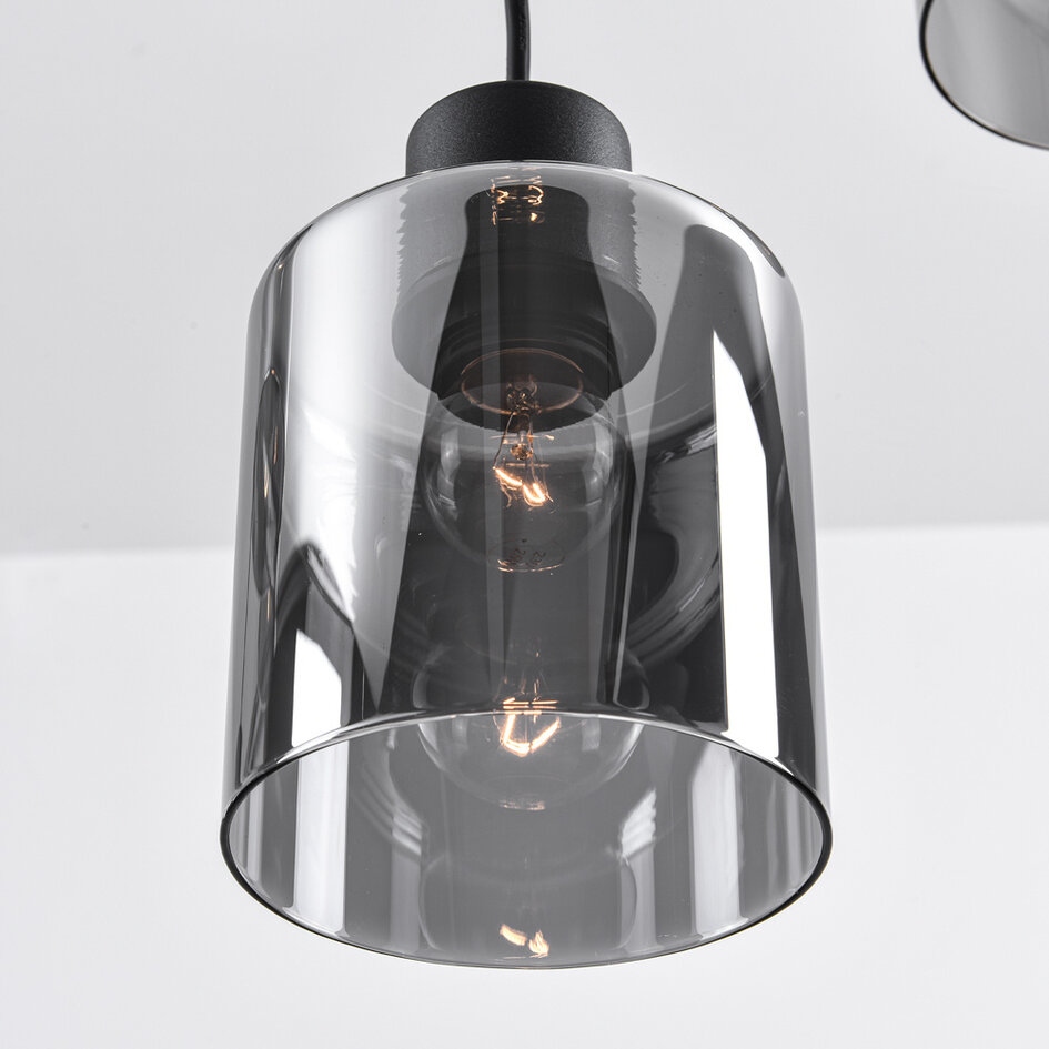 Lampe suspendue noire Palaio avec verre fumé, 6 lumières