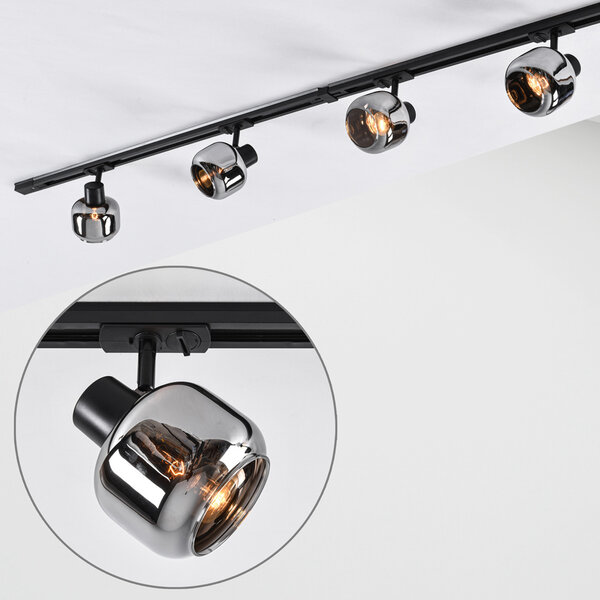 Kit rail monophasé de 1,5 mètre, spots Juna en verre fumé