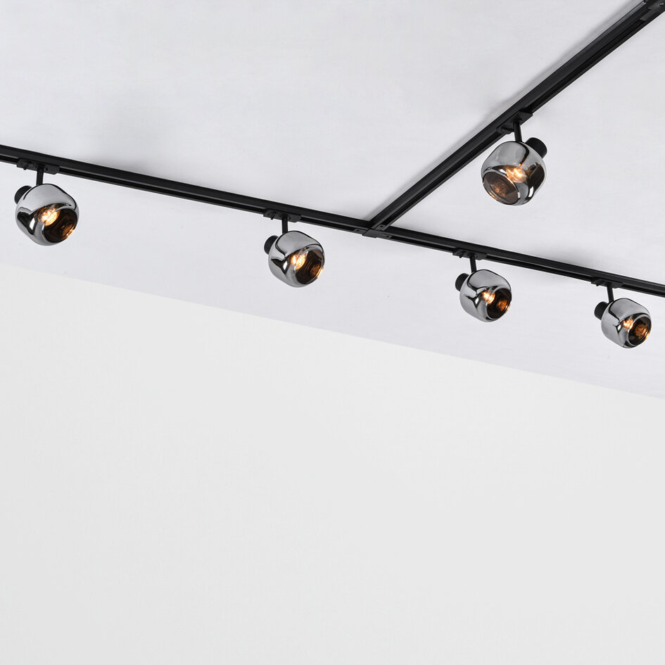 Kit rail monophasé de 1,5 mètre, spots Juna en verre fumé