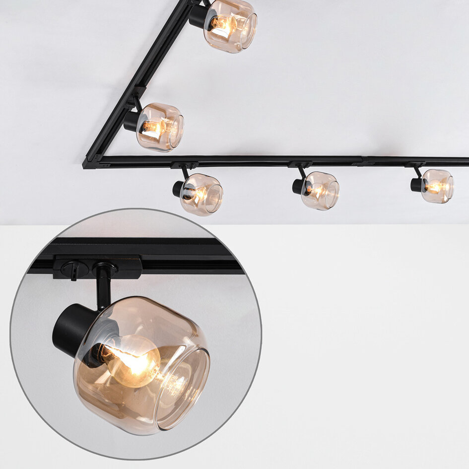 Modern 1-fase railsysteem van 3 meter met Melle amber spots - plafondlamp - Copy